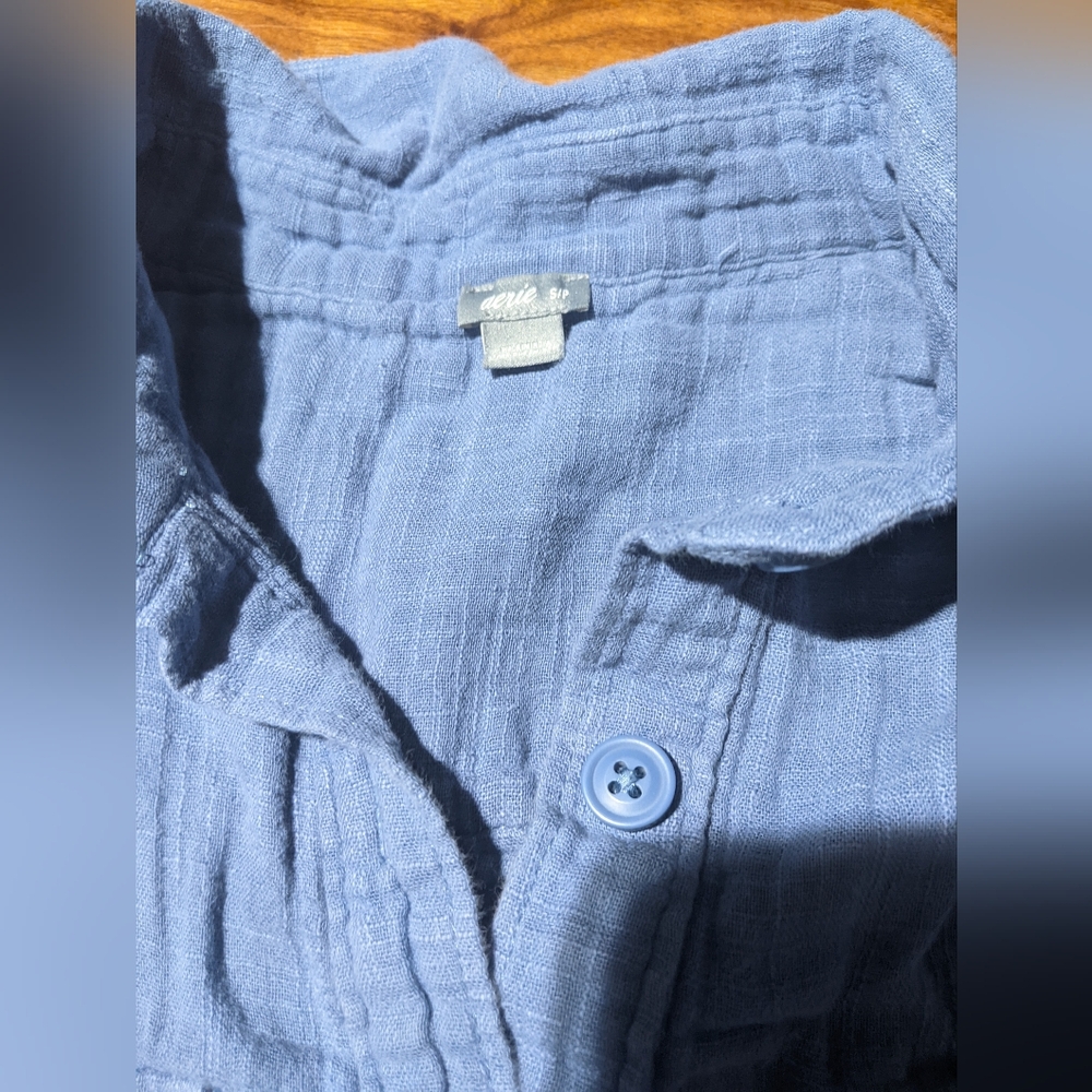 Aerie - Collared Softest Utility Relaxed Romper | Small | Marble Blue - Picture 6 of 6